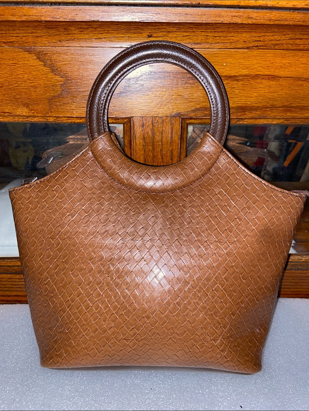 Relic Brown Woven Small Tote with Round Handles